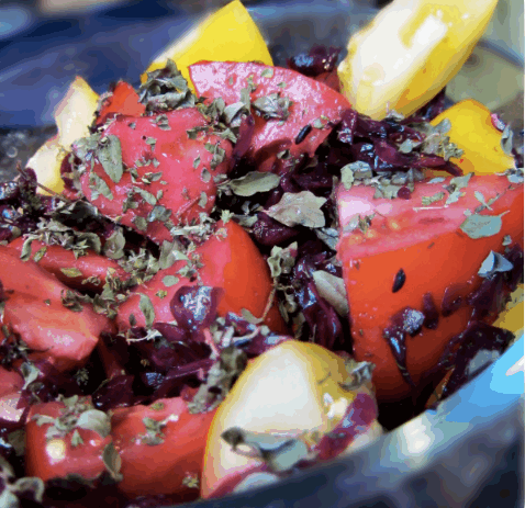 Gluten free, Dairy free Tomato Salad with Red Kraut